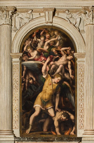 Transepto norte, Altar de San Miguel Arcángel, Arcángel Miguel matando al malvado, Giulio Campi 1566 de Giulio Campi