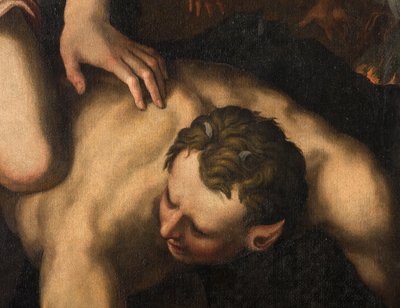 Transepto norte, Altar de San Miguel Arcángel, Arcángel Miguel matando al malvado, Giulio Campi 1566, (detalle) de Giulio Campi