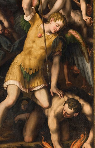 Transepto Norte, Altar de San Miguel Arcángel, Arcángel Miguel matando al malvado, (detalle) de Giulio Campi