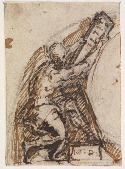 Hombre sentado con una tablilla de escritura(?). Detalle arquitectónico de Giulio Campi