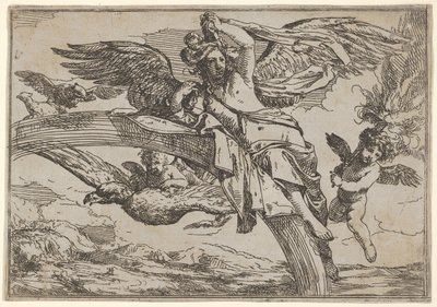 Aire, representado por Iris reclinada en su arco iris, acompañada por un putto alado, 1640-60 de Giulio Carpioni