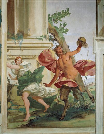 Ninfa Córcega perseguida por Sátiro que le arranca la peluca por Giulio Carpioni de Giulio Carpioni