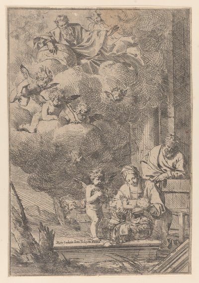 La Sagrada Familia con la Virgen sosteniendo a Cristo sobre la cuna, 1640-60 de Giulio Carpioni