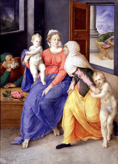 La Sagrada Familia con Juan el Bautista como niño y Santa Isabel, 1556-1557 de Giulio Clovio