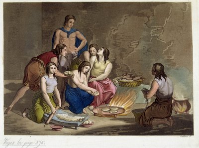 Antiguos mexicanos haciendo pan - en "Le Costume Antique et Moderne", de Ferrario, ed. Milán de Giulio Ferrario
