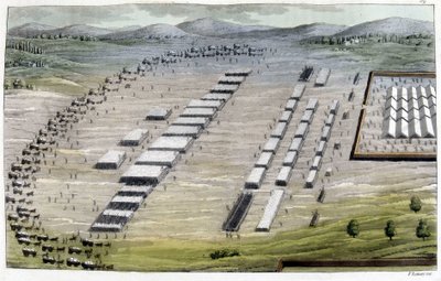 Campamentos de germanos y romanos - en "El traje antiguo y moderno" de Jules Ferrario, ed. Milán de Giulio Ferrario