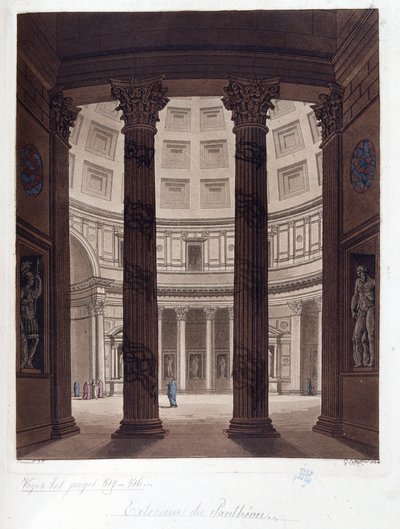 Interior del Panteón de Roma - Interior del Panteón de Roma en la antigüedad romana - en "El traje antiguo y moderno", por el Dr. Jules Ferrario, ed. Milán de Giulio Ferrario