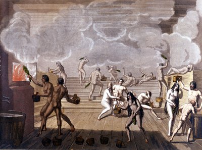 Baños rusos, principios del siglo XIX en "El traje antiguo y moderno" de Jules Ferrario de Giulio Ferrario