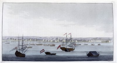 Vista de la ciudad de Paramaribo (Guyana) - en "El traje antiguo y moderno" del Dr. Jules Ferrario, ed. Milan de Giulio Ferrario