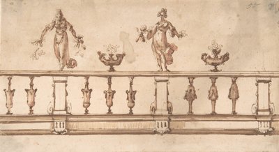Diseño para una Balaustrada con Figuras Femeninas y Urnas de Giulio Parigi