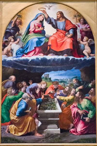 Coronación de la Virgen, "Virgen de Monteluce" 1505-25 (óleo sobre madera) de Giulio & Penni Giovanni Francesco (il Fattore) (c.1488 1528) Romano