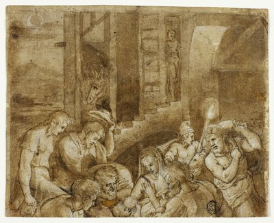 Adoración de los pastores: mitad superior de Giulio Romano
