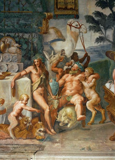 Bacanal - banquete de los dioses (fresco) de Giulio Romano