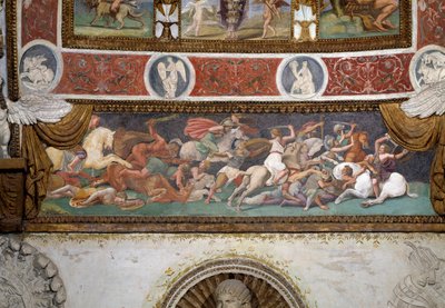 Camera delle Aquile, detalle del friso que representa la batalla entre griegos y amazonas de Giulio Romano