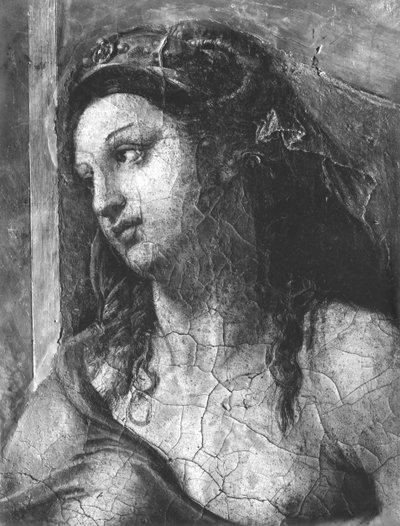 Clemencia, una de las dos Virtudes que rodean al Papa San Clemente I (1-97) Estancias de Rafael (detalle) de Giulio Romano