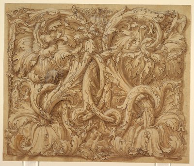Diseño para acantos rinceaux con animales y aves de Giulio Romano