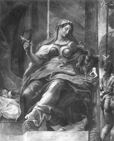 Eternidad, una de las dos figuras alegóricas que rodean a San Pedro, Estancias de Rafael (detalle) de Giulio Romano