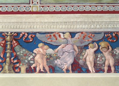 Friso de la Cámara con Friso de Amorini (detalle de cupidos luchando) de Giulio Romano