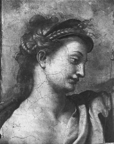 Justicia, una de las dos Virtudes que rodean al Papa San Urbano I (d.230) Estancias de Rafael (detalle) de Giulio Romano