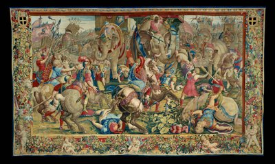 La Historia de Escipión: La Batalla de Zama la derrota de Hanibal, décima pieza del tapiz, lana y seda, tapiz ... de Giulio Romano
