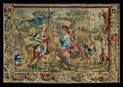 La Historia de Escipión: La batalla en la meseta, cuarta pieza del tapiz, lana y seda, tapiz ... de Giulio Romano