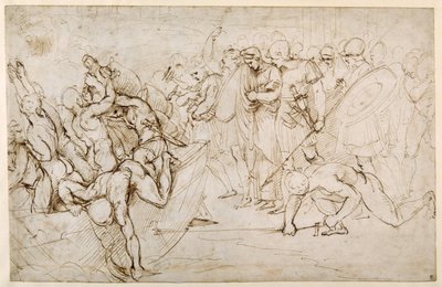 Neoptólemo llevando a Andrómaca al cautiverio tras la caída de Troya de Giulio Romano
