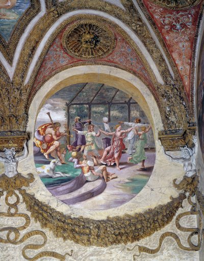 Uno de los frescos de la Cámara de los Vientos o del Zodiaco de Giulio Romano