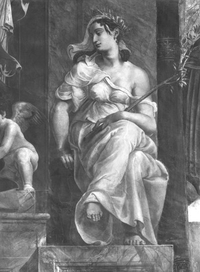 Paz sentada junto al Papa Dámaso I (c.304-384) Estancias de Rafael (detalle) de Giulio Romano