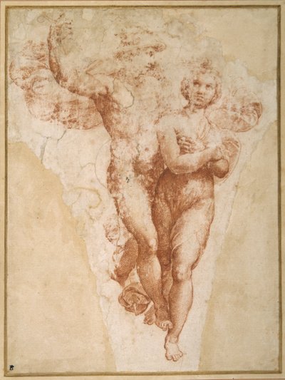 Psique llevada por Mercurio al Olimpo de Giulio Romano