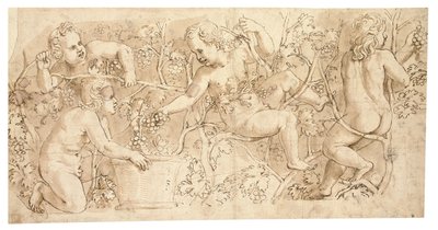 Putti recogiendo uvas: Diseño para un friso de Giulio Romano