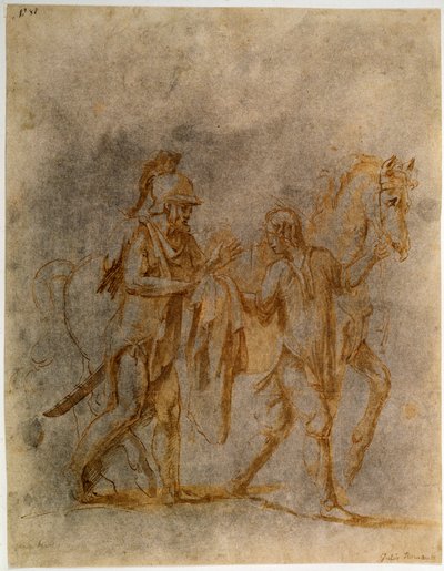 San Martín y un mendigo, principios del siglo XVI de Giulio Romano