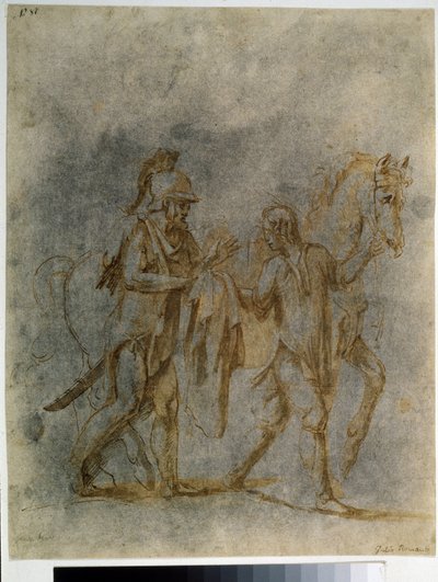 ""San Martín y el mendigo"" (San Martín y un mendigo) Acuarela y tinta de Giulio Pippi De