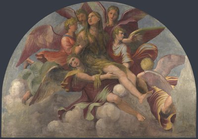 Santa María Magdalena llevada por ángeles, ca 1521 de Giulio Romano