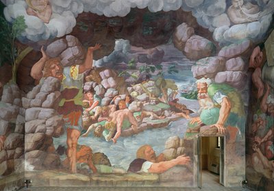 Sala dei Giganti, detalle de la destrucción de los gigantes por los rayos de Júpiter (detalle) de Giulio Romano