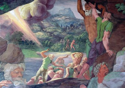 Sala dei Giganti, detalle de la destrucción de los gigantes por los rayos de Júpiter (detalle) de Giulio Romano