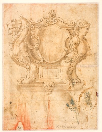 Skulptierter Sarg oder Sarg mit leerem Wappenschild de Giulio Romano