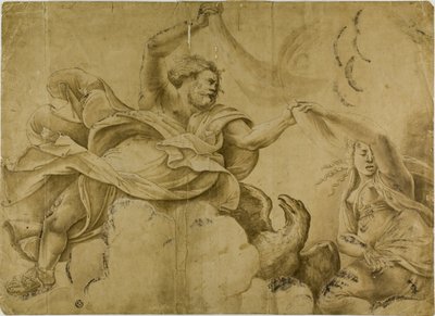 Estudio para Júpiter lanzando rayos de Giulio Romano