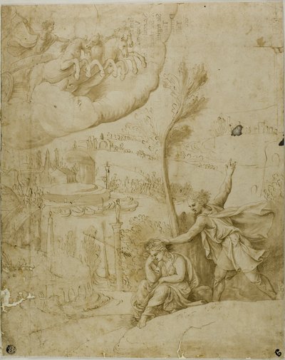 Estudio para el presagio de la futura grandeza de Augusto: Porción Izquierda de Giulio Romano