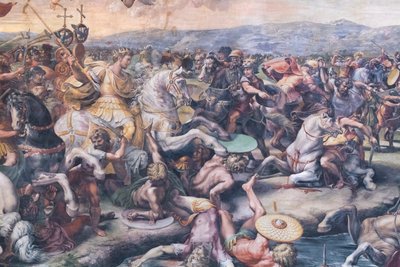 La Batalla del Puente Milvio, detalle (fresco) de Giulio Romano