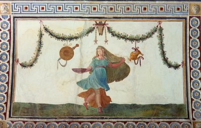 La Cámara con Friso de Amorini (detalle del techo con una mujer sosteniendo un cuenco) de Giulio Romano