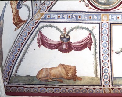 La Cámara con Friso de Amorini (detalle de un león durmiendo) de Giulio Romano