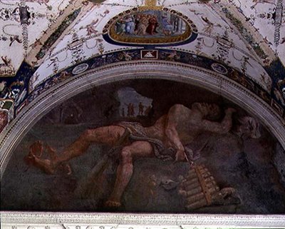 La logia, (detalle) de luneta en la bóveda que representa a Pan y sátiros de Giulio Romano