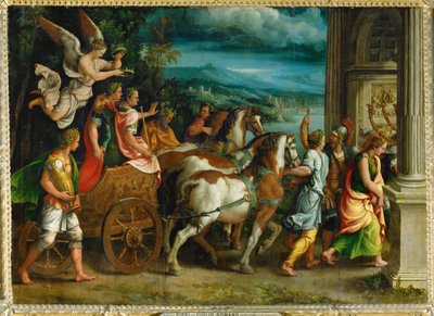Triunfo de Tito y Vespasiano ... de Giulio Romano