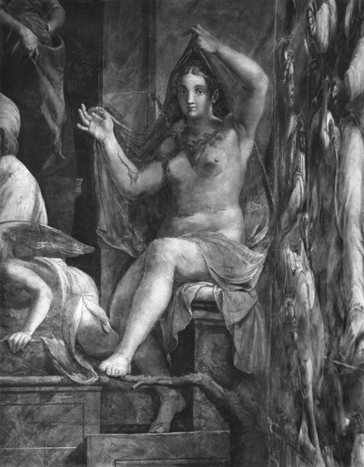 Verdad, una de las dos Virtudes que rodean al Papa San León I el Grande (c.390-461) Estancias de Rafael (detalle) de Giulio Romano