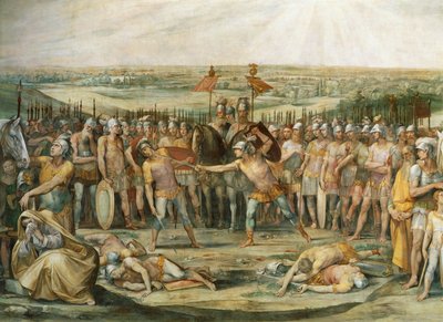 Combate entre los Horacios y los Curiacios, de Giuseppe Cesari (1568-1640), fresco, Sala de los Horacios y los Curiacios, Palacio de los Conservatorios, Roma. Reino romano, Italia, siglo VII a.C. de Giuseppe Cesari
