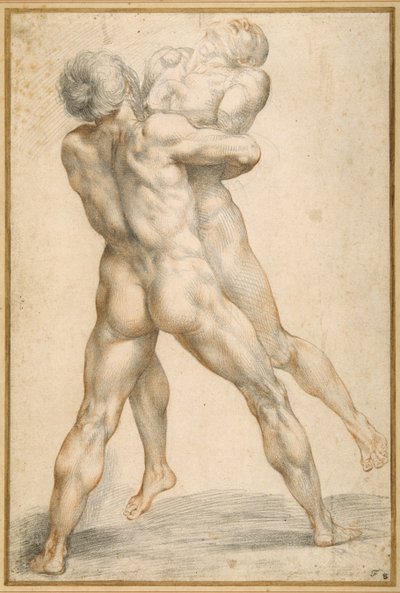 Hércules luchando con Anteo (tizas negras y rojas sobre papel blanco) de Giuseppe Cesari