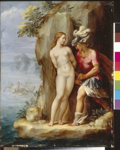 Perseo rescatando a Andrómeda. Pintura de Giuseppe Cesari (1568-1640), óleo sobre madera, hacia 1590. Arte italiano (Roma) de Giuseppe Cesari