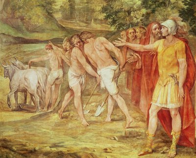 Rómulo marcando los límites de Roma, desde la Sala dei Horatii e Curatii (fresco) de Giuseppe Cesari