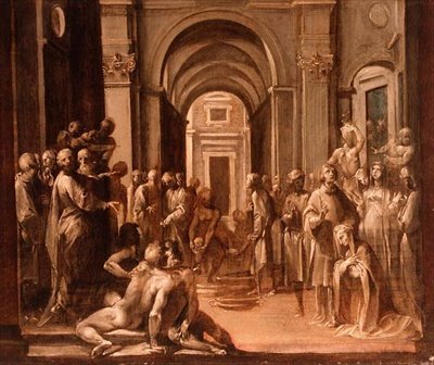 San Lorenzo entre los pobres y los enfermos, modelo para un fresco de Giuseppe Cesari