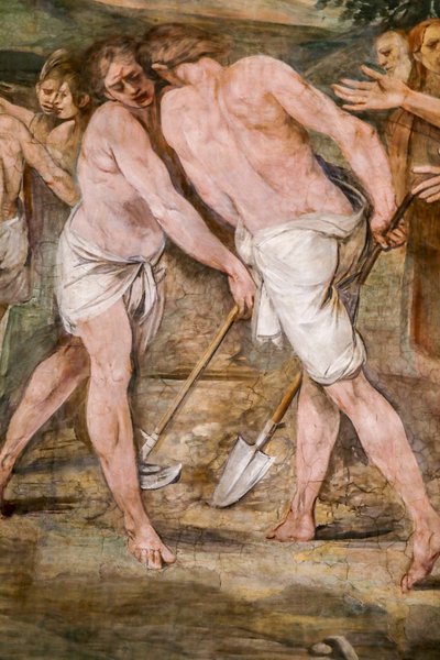 Rómulo ara la línea de demarcación de la futura ciudad de Roma (detalle) de Giuseppe Cesari